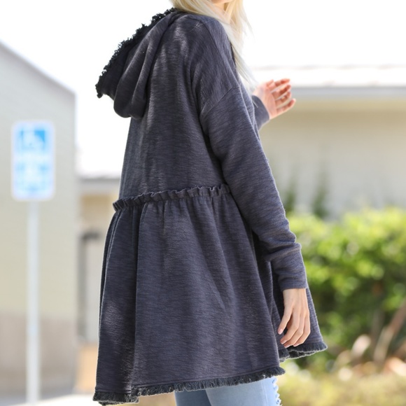 Women Navy Babydoll Hoody Tunic with Fringed ends - Picture 5 of 7